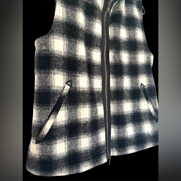 Laju Women's Black and White Plaid Wool Zip-Up Vest Sherpa Lining, Women’s Sz S - Picture 7 of 13